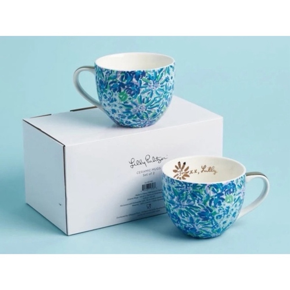NWT Lilly Pulitzer Vibrant Blue Floral Mug Duo